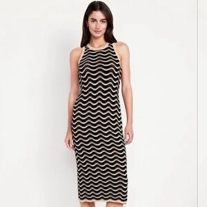 Old Navy Black & Cream Wave-Pattern Midi Dress